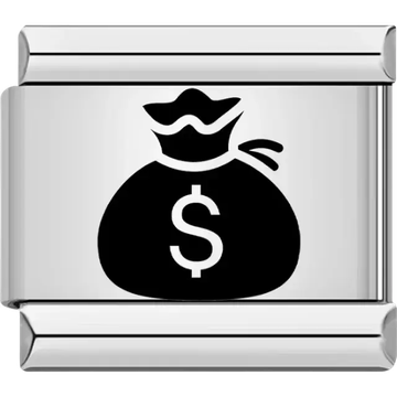 Black money bag with dollar sign Italian charm bracelet link
