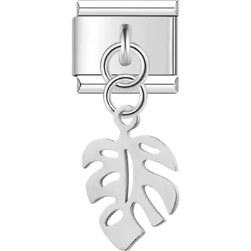 Monstera leaf dangle Italian charm bracelet link