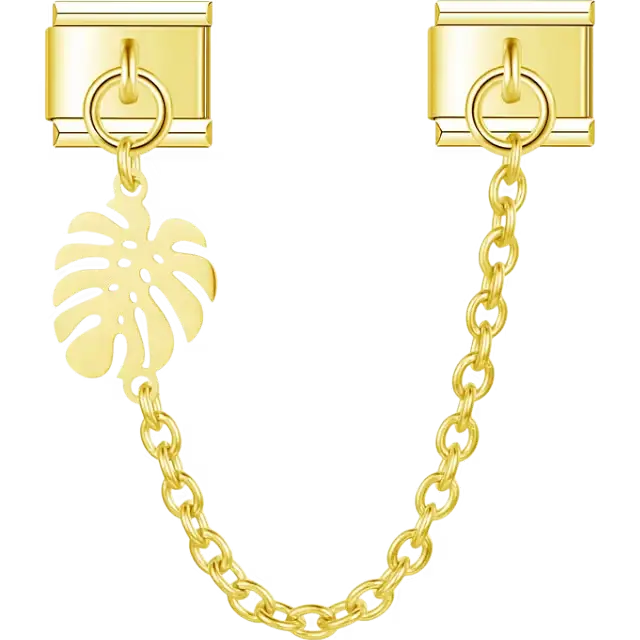 Monstera leaf pendant with safety chain Italian charm bracelet link