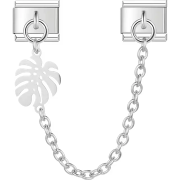 Monstera leaf pendant with safety chain Italian charm bracelet link