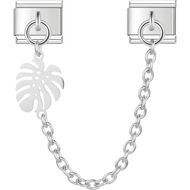 Monstera leaf pendant with safety chain Italian charm bracelet link