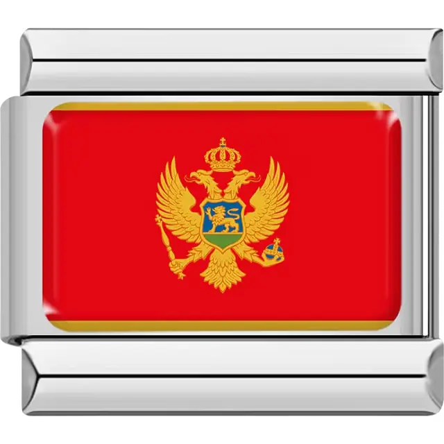 Red background gold double headed eagle blue shield gold lion Montenegro flag Italian charm bracelet link