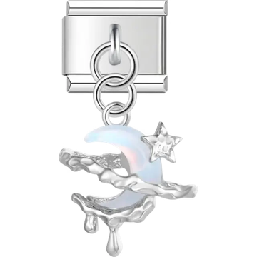 Crescent moon and star glow dangle Italian charm bracelet link