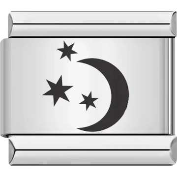 Black crescent moon with three stars Italian charm bracelet link