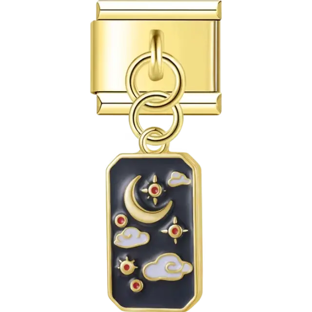 Crescent moon and stars on a black background Italian charm bracelet link