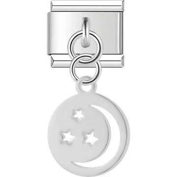 Moon and stars dangle Italian charm bracelet link