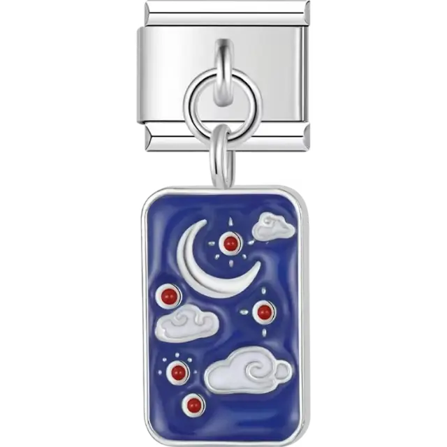 Crescent moon and stars on a black background Italian charm bracelet link