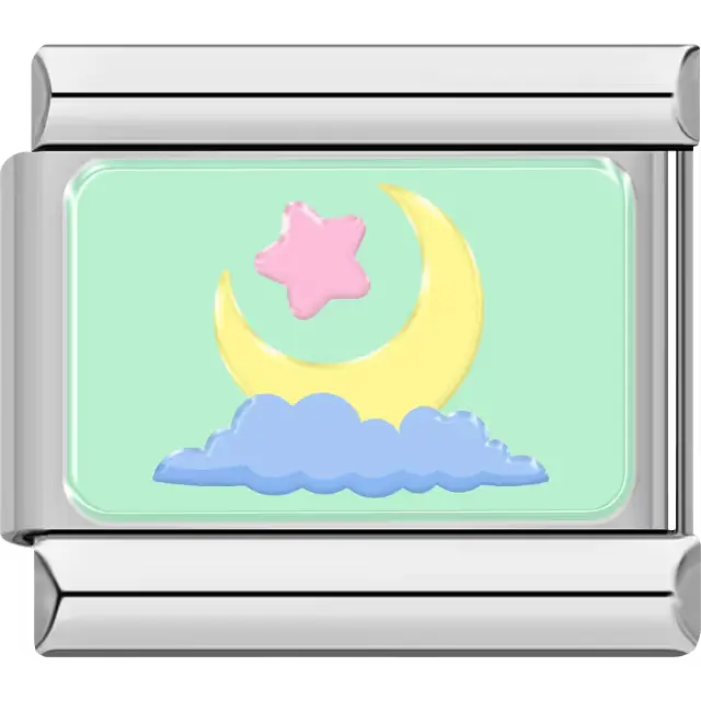 Pink star yellow moon blue cloud mint green background Italian charm bracelet link