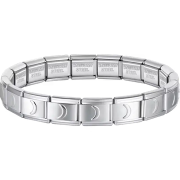 Moon phase charms composing stainless steel Italian bracelet