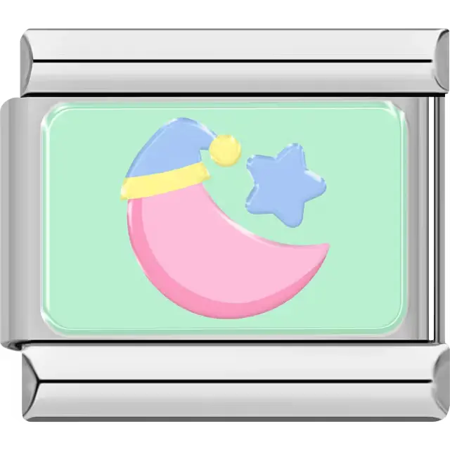 Pink moon blue star yellow nightcap mint green background Italian charm bracelet link