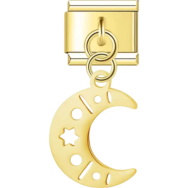 Crescent moon star cutout dangle Italian charm bracelet link