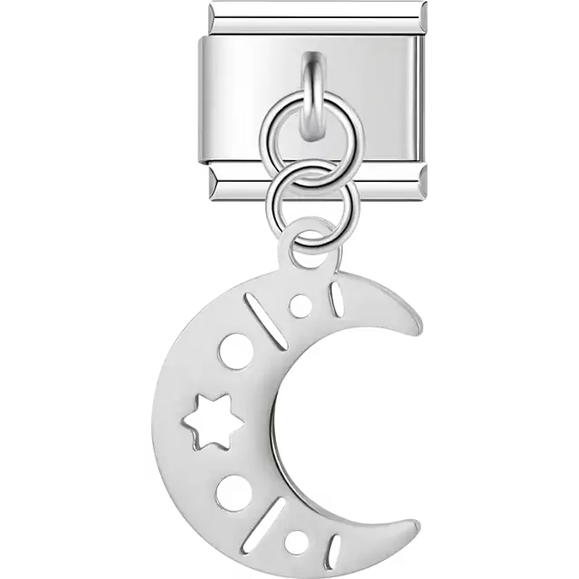 Crescent moon star cutout dangle Italian charm bracelet link