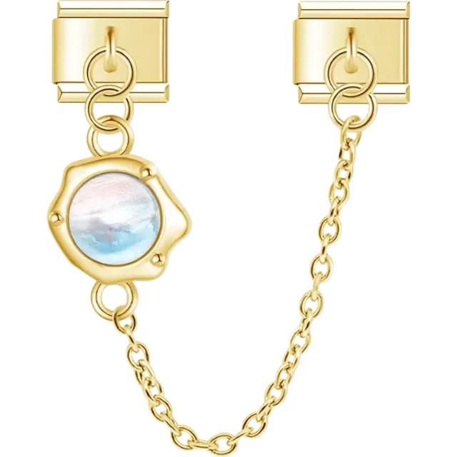 Chain with round moonstone centerpiece Italian charm bracelet link