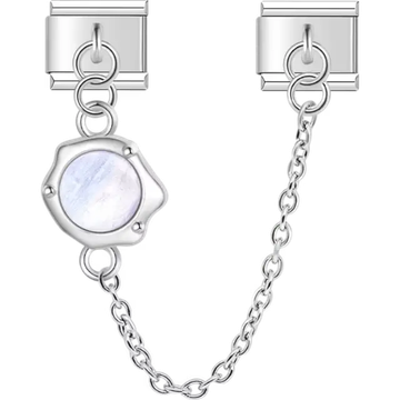 Safety chain with moonstone centerpiece Italian charm bracelet link