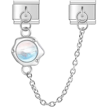 Chain with round moonstone centerpiece Italian charm bracelet link