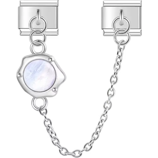 Safety chain with moonstone centerpiece Italian charm bracelet link