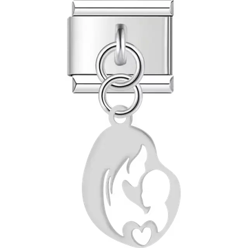 Mother holding baby with heart cutout dangle Italian charm bracelet link