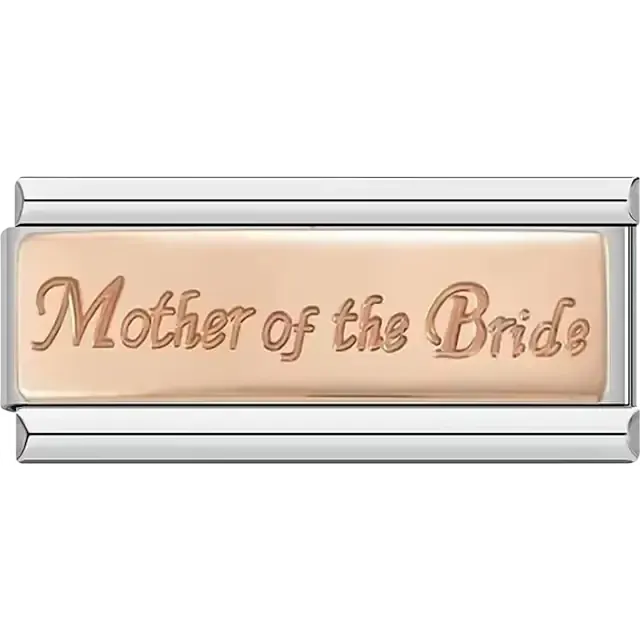 Rose gold plate with raised "Mother of the Bride" script Italian charm bracelet link