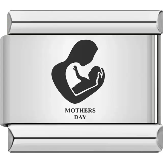 Silhouette of a mother cradling a baby with "Mothers Day" text Italian charm bracelet link