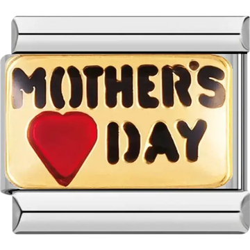 Gold-tone Mother’s Day charm with red heart and black text Italian charm bracelet link