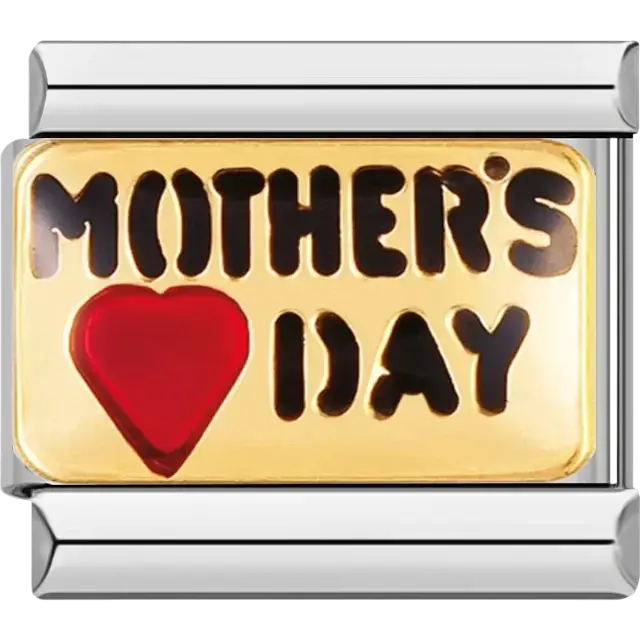 Gold-tone Mother’s Day charm with red heart and black text Italian charm bracelet link
