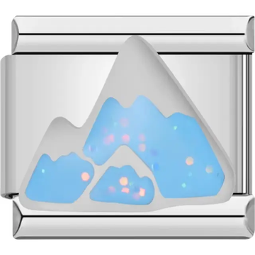 Mountain outline with glittery blue filling Italian charm bracelet link