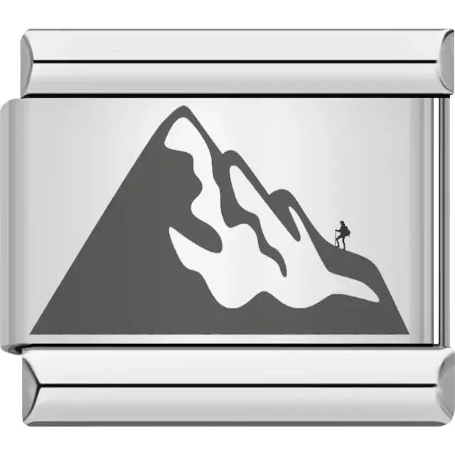 Black mountain with a climber silhouette design Italian charm bracelet link