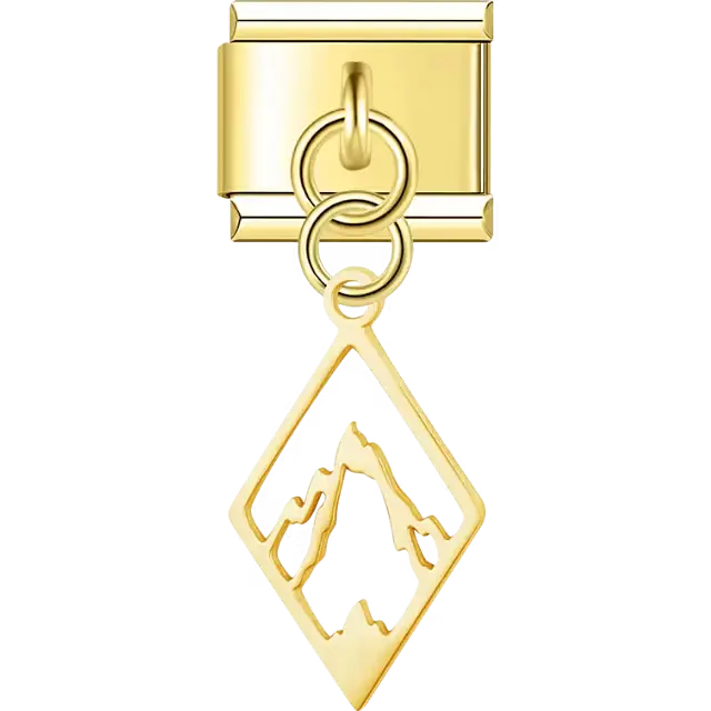 Diamond-shaped mountain cutout dangle Italian charm bracelet link