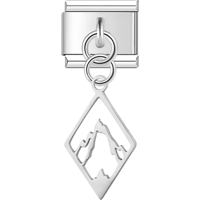 Diamond-shaped mountain cutout dangle Italian charm bracelet link