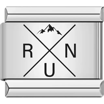 RUN X design with mountain peaks in cross formation Italian charm bracelet link