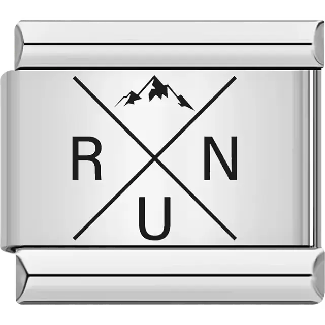 RUN X design with mountain peaks in cross formation Italian charm bracelet link