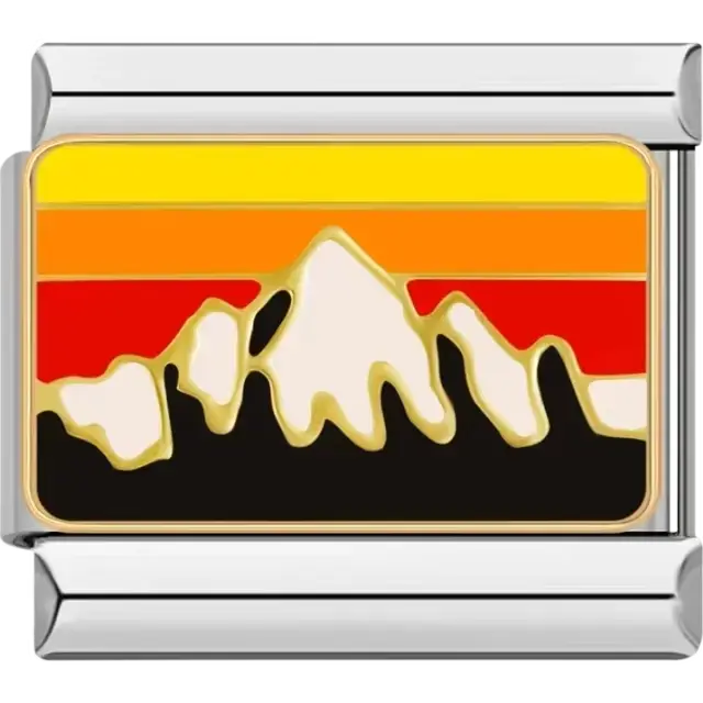 Golden mountain peaks with a red, orange, and yellow sunset Italian charm bracelet link