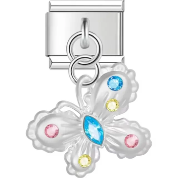 Dangle butterfly with multicolor gemstone accents Italian charm bracelet link