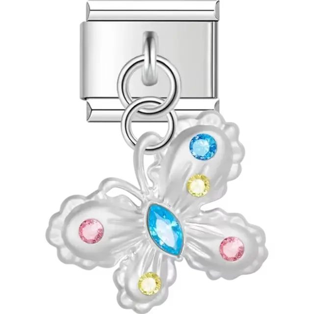 Dangle butterfly with multicolor gemstone accents Italian charm bracelet link