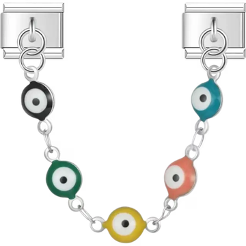 Safety chain charm with random multicolor evil eye beads design Italian charm bracelet link