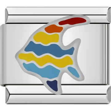 Fish with red yellow blue and orange wavy patterns Italian charm bracelet link