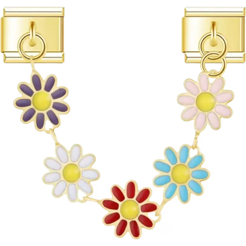 Gold chain with randomly colored flower designs Italian charm bracelet link