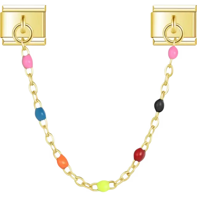Safety chain with random multicolored beads Italian charm bracelet link