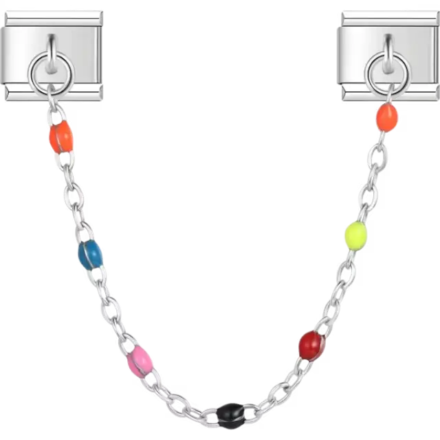 Safety chain with random multicolored beads Italian charm bracelet link