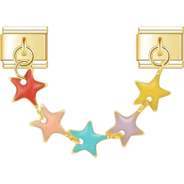 Gold chain with randomly colored star designs Italian charm bracelet link