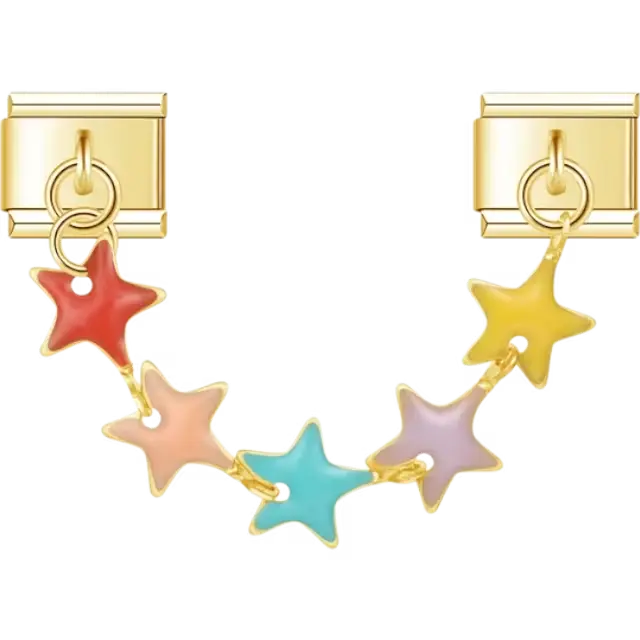 Gold chain with randomly colored star designs Italian charm bracelet link