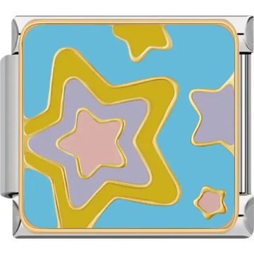 Blue background with overlapping pink lavender and gold stars Italian charm bracelet link