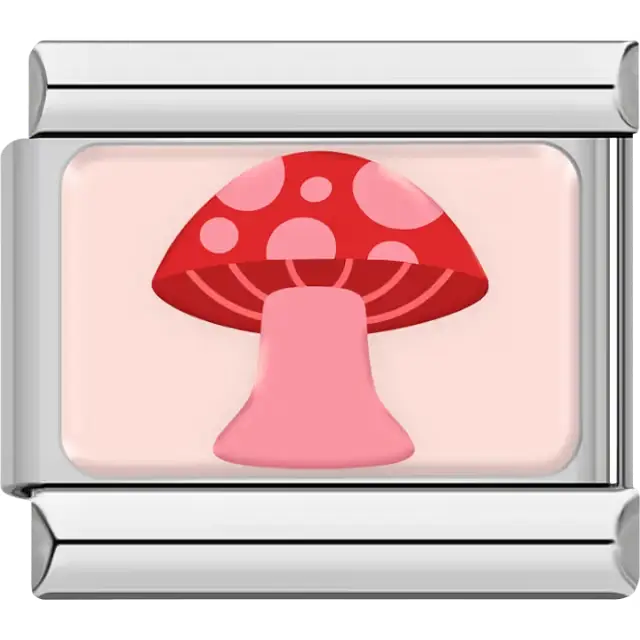 Red and pink mushroom Italian charm bracelet link