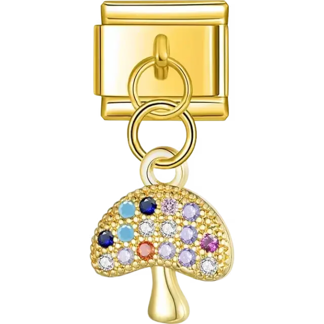 Mushroom shape with colorful stones and textured details Italian charm bracelet link