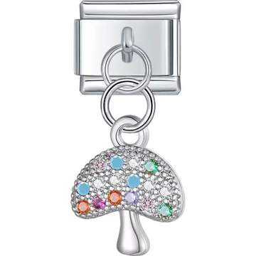 Mushroom shape with colorful stones and textured details Italian charm bracelet link