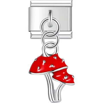 Red and white mushroom dangle Italian charm bracelet link