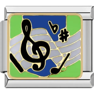 Treble clef with musical notes and symbols Italian charm bracelet link