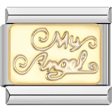 Gold-tone design featuring "My Angel" text Italian charm bracelet link