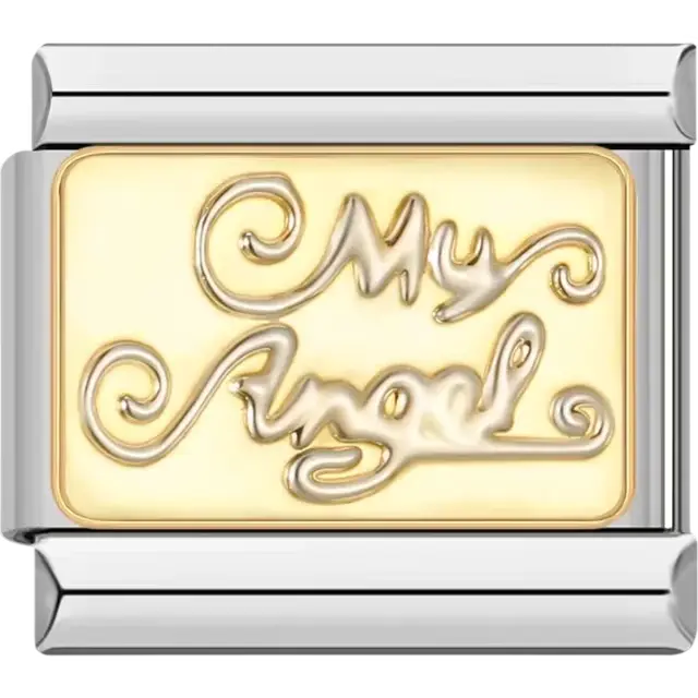 Gold-tone design featuring "My Angel" text Italian charm bracelet link