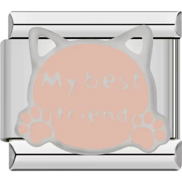 Peach cat face with paw accents and "My best friend" text Italian charm bracelet link